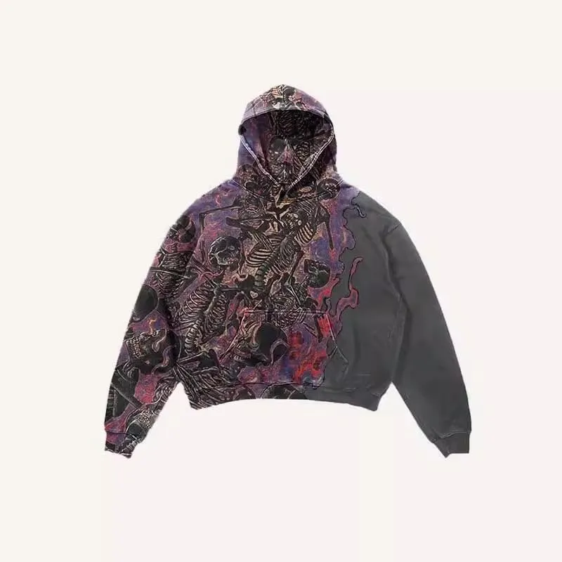 Y2K sweatshirt with hip-hop letter print oversized men's and women's hoodies, casual loose solid Gothic top