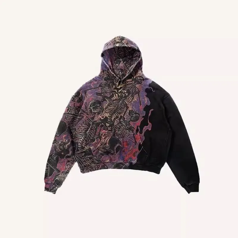 Y2K sweatshirt with hip-hop letter print oversized men's and women's hoodies, casual loose solid Gothic top