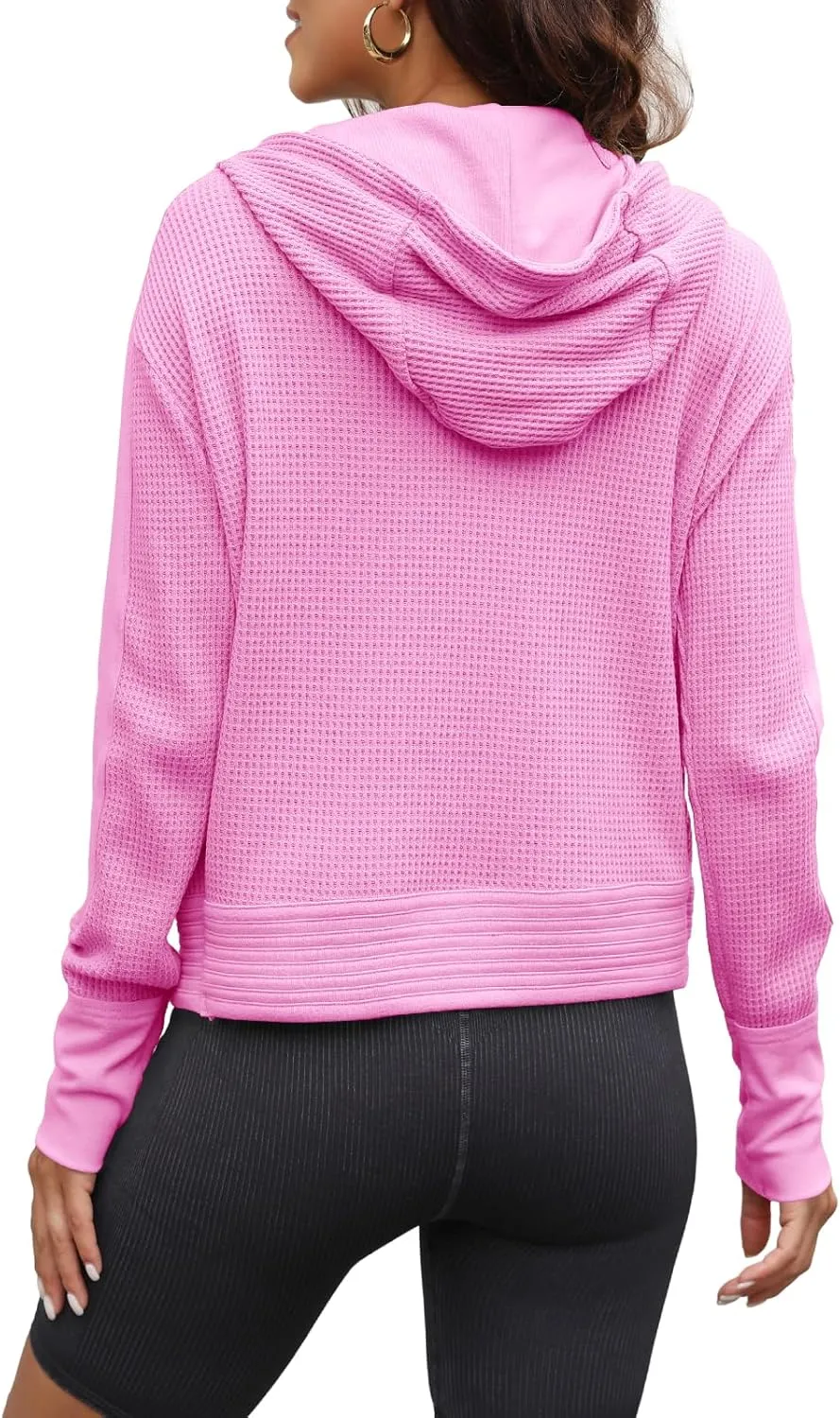 Yanekop Womens Waffle Knit Jackets Zip Up Hoodie Jacket Long Sleeve Cropped Hoodie Fall Outfits Casual Winter Clothes