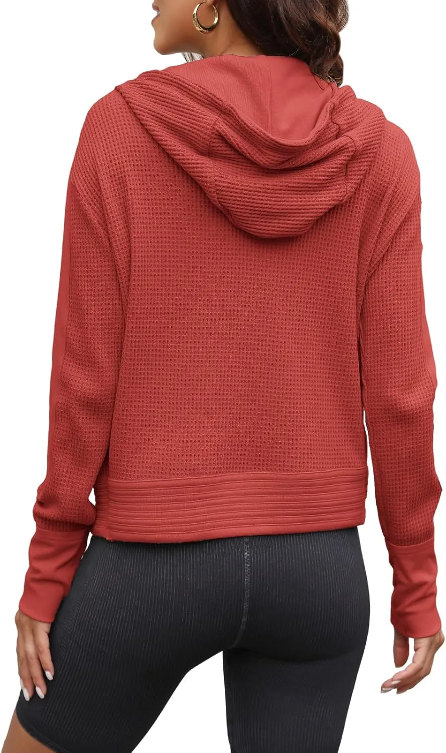 Yanekop Womens Waffle Knit Jackets Zip Up Hoodie Jacket Long Sleeve Cropped Hoodie Fall Outfits Casual Winter Clothes