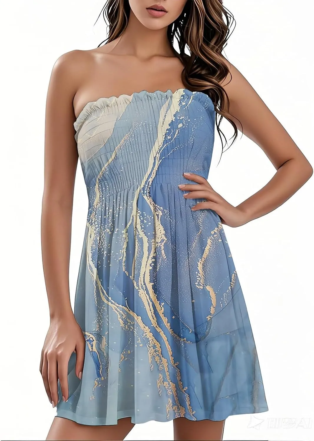 Yesunpxs Womens Summer Strapless Mini Dress 2025 Trendy Print Sleeveless Smocked Flowy A Line Dresses Beach Vacation Tube Top