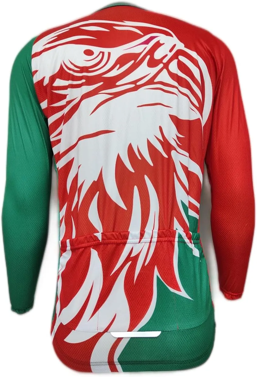 YIBIMOTTO Mens Cycling Jersey Printed Long Sleeve Full Zip Quick Dry Running T-shirt 3 Rear Pockets Biking Shirt