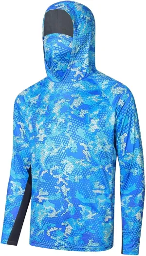 YIBIMOTTO Sports Athletic Hoodies for Men UPF 50  Sun Protection Shirt with Mask Long Sleeve Camo Fishing Shirt Sweatshirt