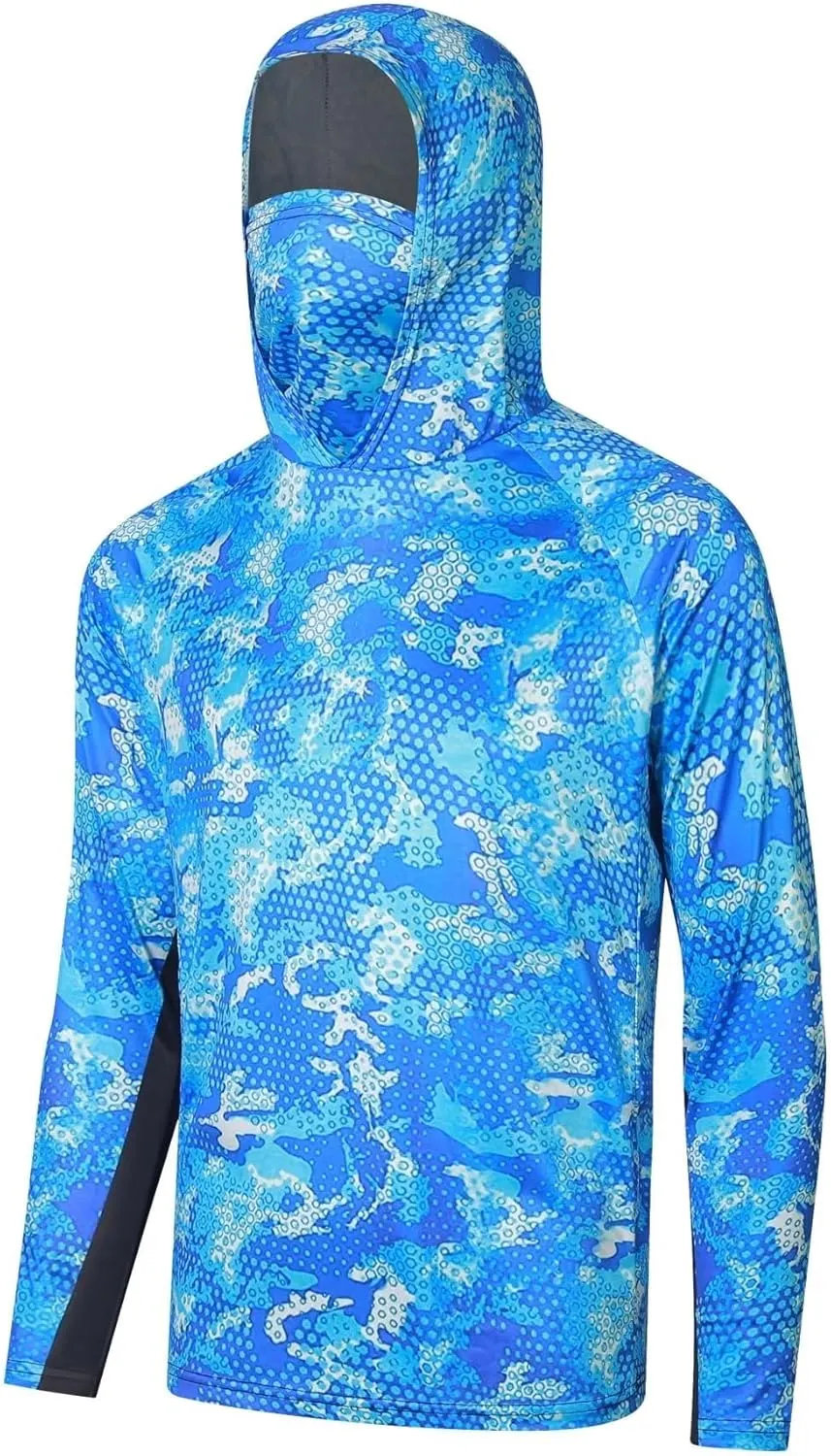 YIBIMOTTO Sports Athletic Hoodies for Men UPF 50  Sun Protection Shirt with Mask Long Sleeve Camo Fishing Shirt Sweatshirt
