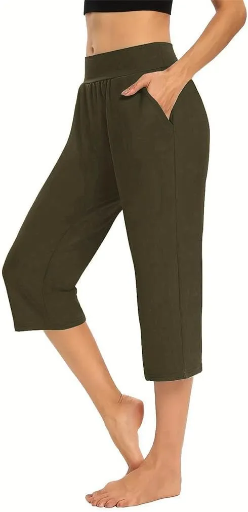Yoga Capri for Women Loose Fit Comfy High Waisted Cropped Pants Summer Going Out Capris Athletic Sweatpants Pockets