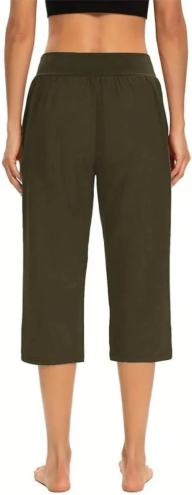 Yoga Capri for Women Loose Fit Comfy High Waisted Cropped Pants Summer Going Out Capris Athletic Sweatpants Pockets