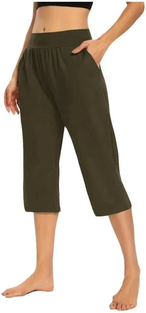 Yoga Capri for Women Loose Fit Comfy High Waisted Cropped Pants Summer Going Out Capris Athletic Sweatpants Pockets
