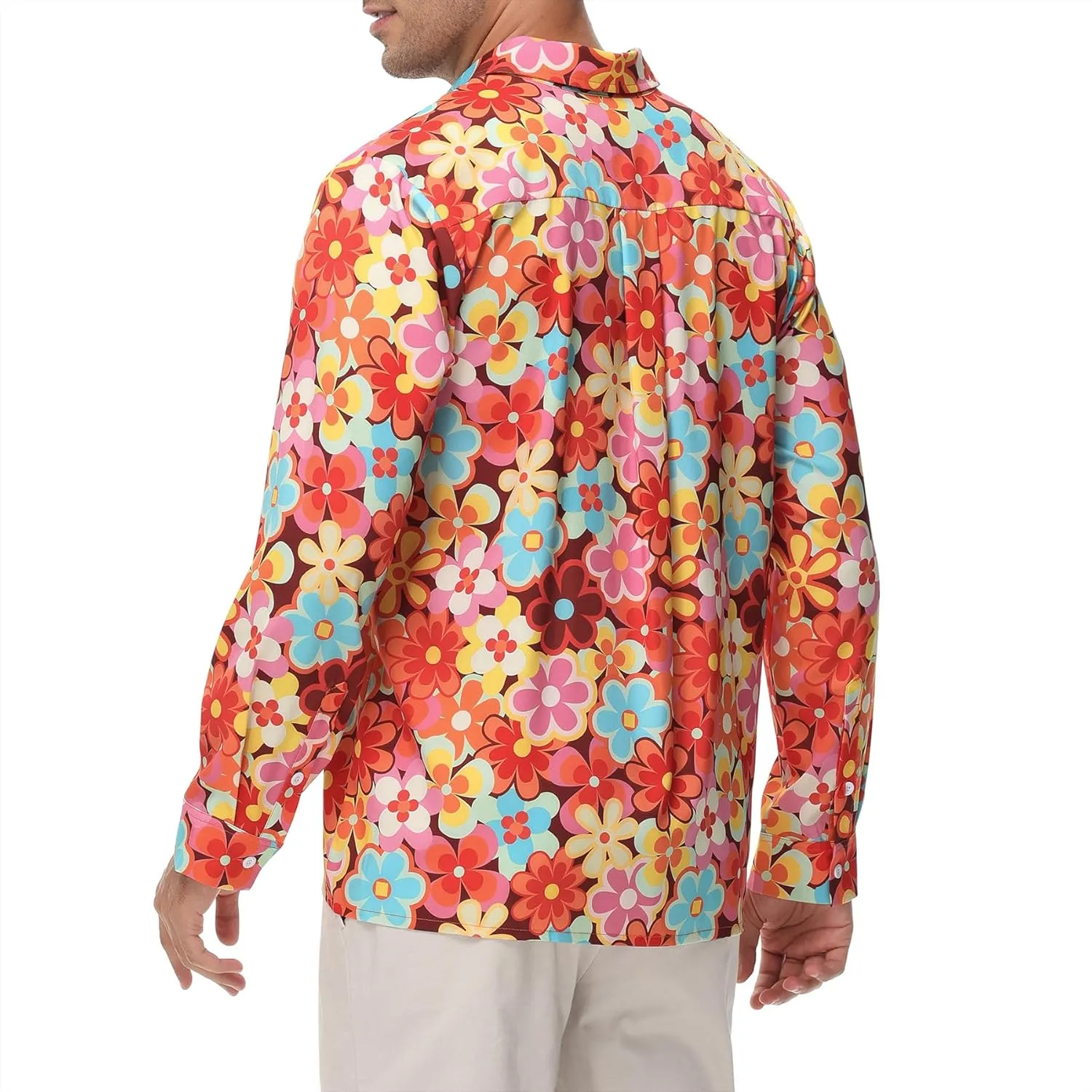 Zando Mens 70s Disco Shirt Retro Casual Button Down Disco Outfit Men Floral Vintage Long Sleeve Hip Hop Party Outfit Shirt