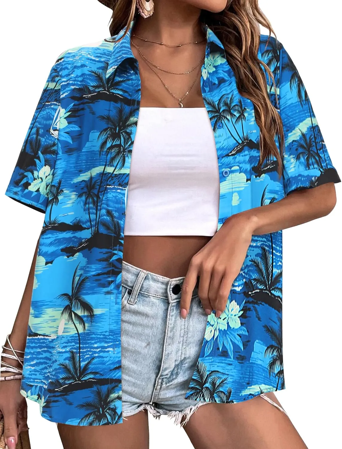 Zeagoo Womens Hawaiian Button Down Shirts Short Sleeve Casual Floral Tropical Shirt Summer Beach Shirt Cool Button Up Tops