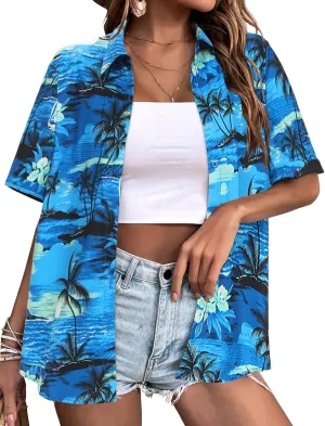 Zeagoo Womens Hawaiian Button Down Shirts Short Sleeve Casual Floral Tropical Shirt Summer Beach Shirt Cool Button Up Tops