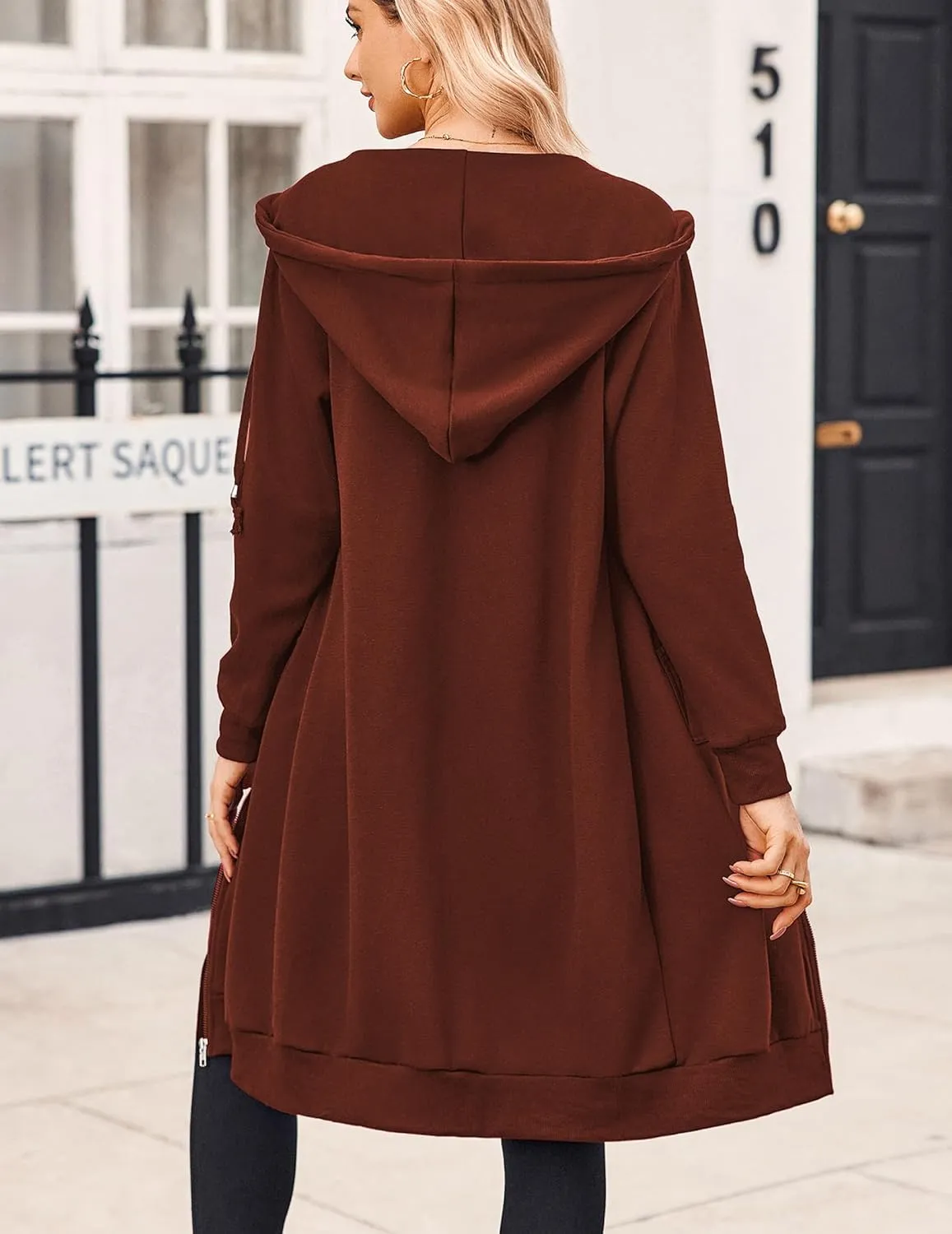 Zeagoo Women's Zip Up Hoodies Oversized Fleece Long Tunic Sweatshirts Casual Long Sleeve 2025 Fall Hoodie Jacket Coat