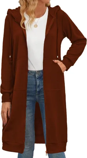 Zeagoo Women's Zip Up Hoodies Oversized Fleece Long Tunic Sweatshirts Casual Long Sleeve 2025 Fall Hoodie Jacket Coat