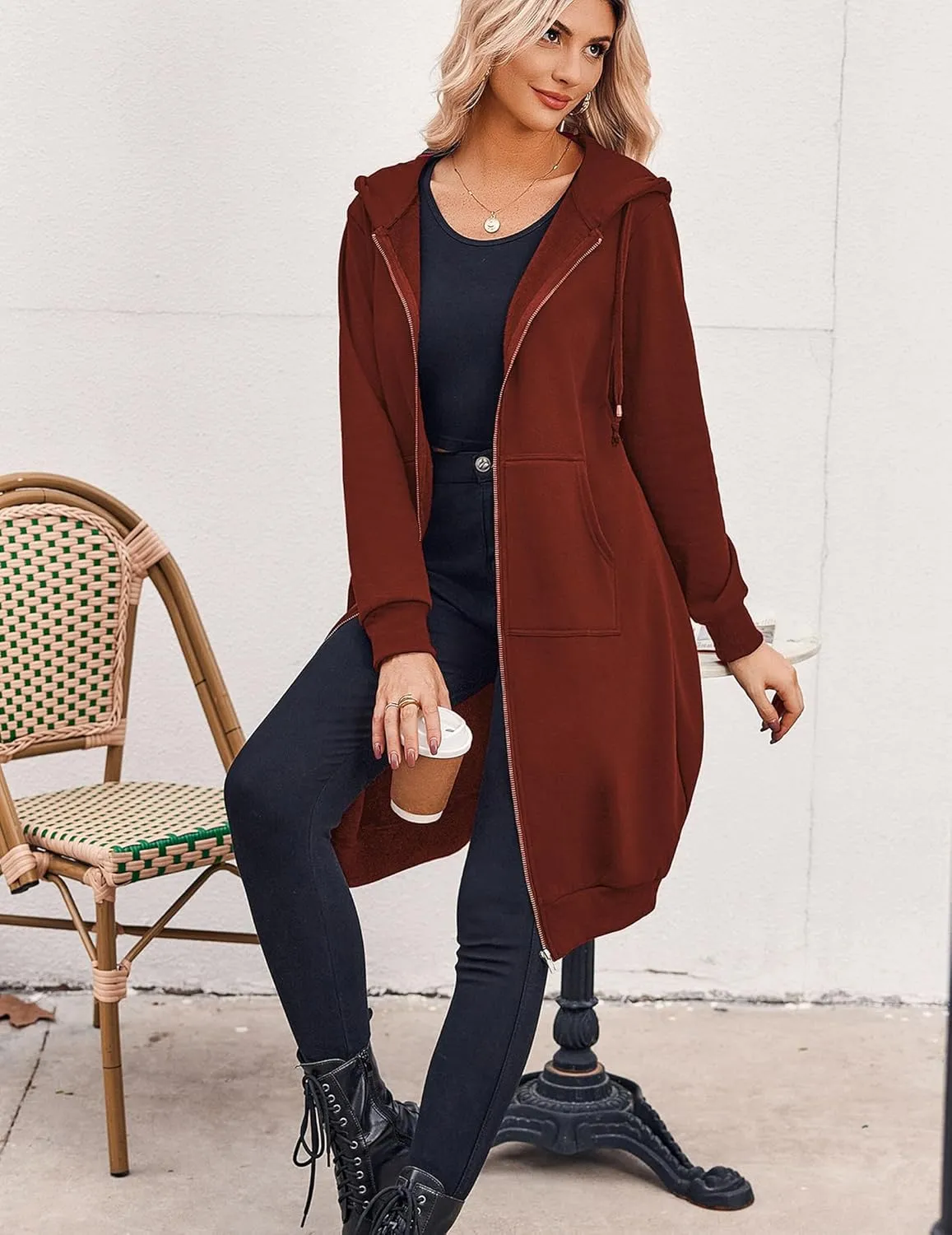 Zeagoo Women's Zip Up Hoodies Oversized Fleece Long Tunic Sweatshirts Casual Long Sleeve 2025 Fall Hoodie Jacket Coat