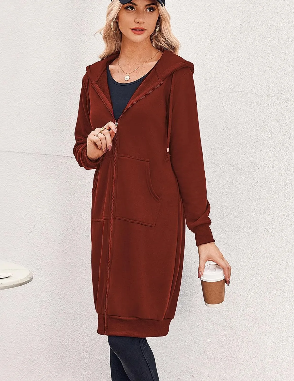 Zeagoo Women's Zip Up Hoodies Oversized Fleece Long Tunic Sweatshirts Casual Long Sleeve 2025 Fall Hoodie Jacket Coat