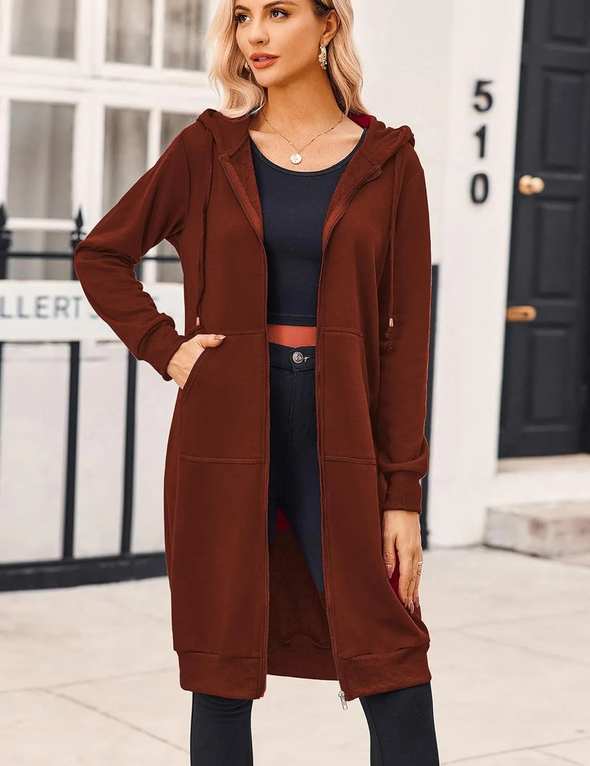 Zeagoo Women's Zip Up Hoodies Oversized Fleece Long Tunic Sweatshirts Casual Long Sleeve 2025 Fall Hoodie Jacket Coat