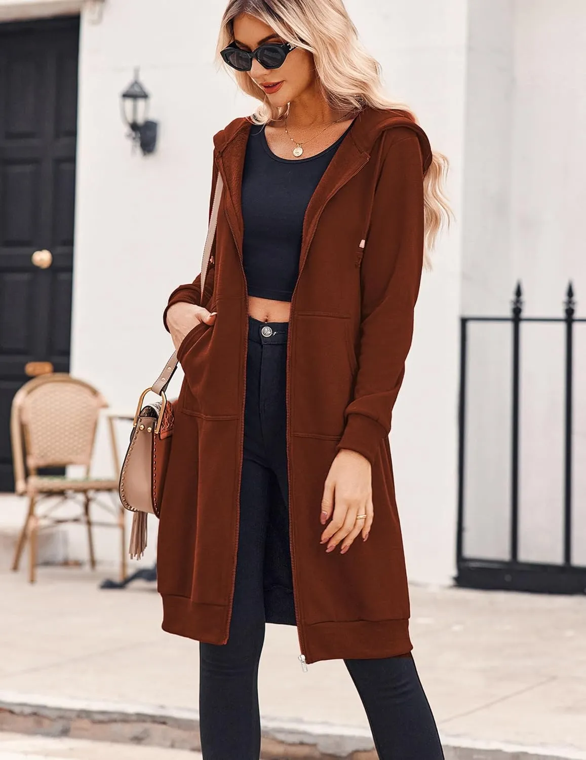 Zeagoo Women's Zip Up Hoodies Oversized Fleece Long Tunic Sweatshirts Casual Long Sleeve 2025 Fall Hoodie Jacket Coat