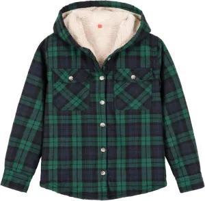 ZENTHACE Boys Sherpa Fleece Lined Flannel Plaid Button Down Shirt Jacket,Hooded Flannel Shirt with Hand Pockets