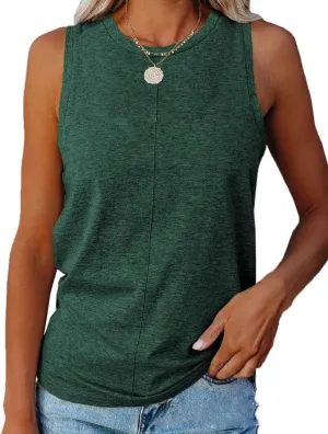 ZIWOCH Womens Tank Tops Crew Neck Sleeveless Tshirts Solid Color Casual Loose Fit Tee Shirts