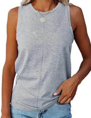 ZIWOCH Womens Tank Tops Crew Neck Sleeveless Tshirts Solid Color Casual Loose Fit Tee Shirts