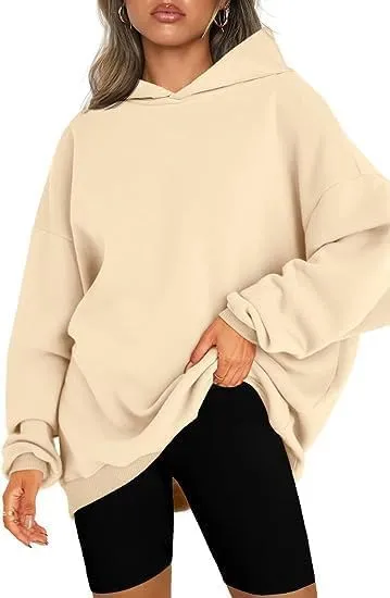 ZOCANIA Women's Oversized Hoodie Autumn Winter Casual Sweatshirts Long Sleeve Hooded Collar Solid Loose Fit Pullover Tops