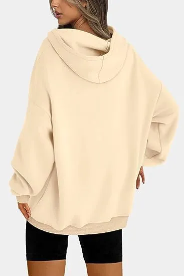 ZOCANIA Women's Oversized Hoodie Autumn Winter Casual Sweatshirts Long Sleeve Hooded Collar Solid Loose Fit Pullover Tops