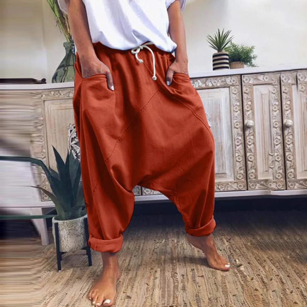 ZYXTIM Women's Harem Pants Smocked Waist Baggy Bohemian Hippie Yoga Trousers Aladdin Pants Drop Crotch Cotton Gypsy Clothes