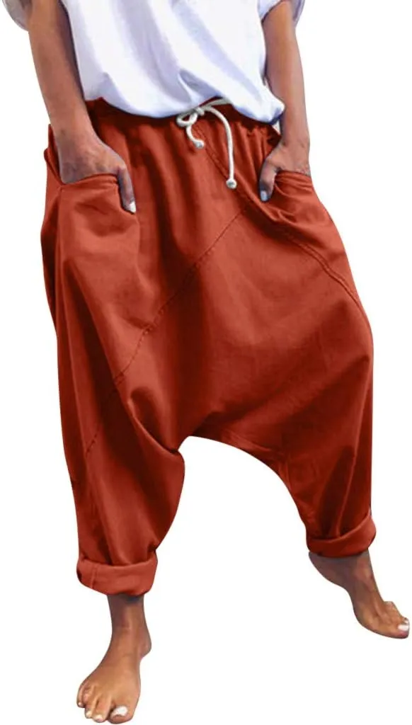 ZYXTIM Women's Harem Pants Smocked Waist Baggy Bohemian Hippie Yoga Trousers Aladdin Pants Drop Crotch Cotton Gypsy Clothes