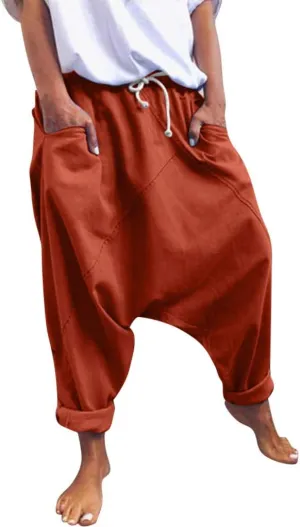ZYXTIM Women's Harem Pants Smocked Waist Baggy Bohemian Hippie Yoga Trousers Aladdin Pants Drop Crotch Cotton Gypsy Clothes